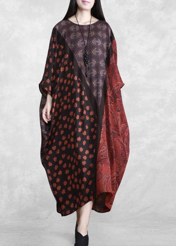 French Chocolate Print Clothes O Neck Patchwork Spring Dresses