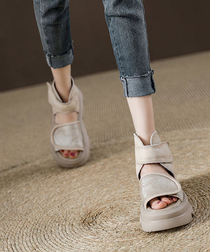 Brown Buckle Strap Splicing Platform Sandals Peep Toe
