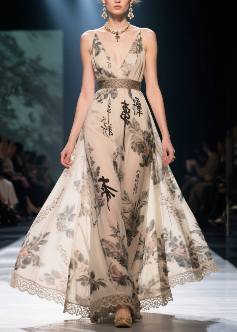 Apricot Print Exra Large Hem Chiffon Tunic Dress Summer