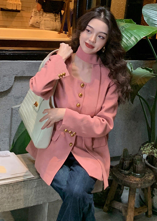 Grey Button Pockets Patchwork Cotton Coat Long Sleeve