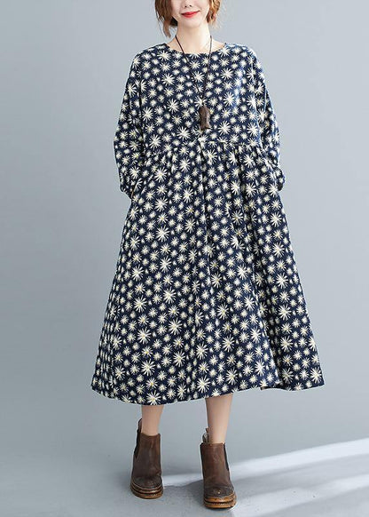 Simple O Neck Cinched Spring Dresses Runway Navy Kaftan Dress