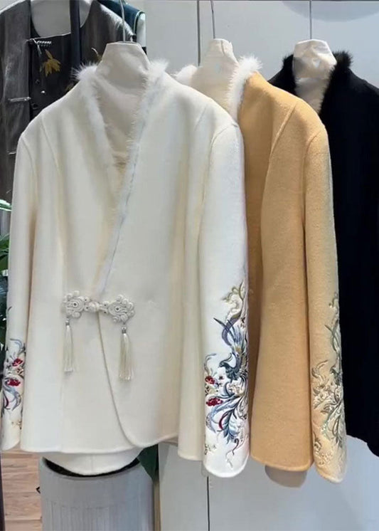 White Fur Collar Button Woolen Coat Long Sleeve