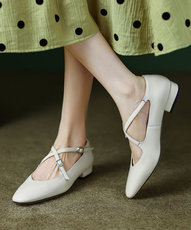 Red Cowhide Leather Cross Strap Splicing Flat Feet Shoes