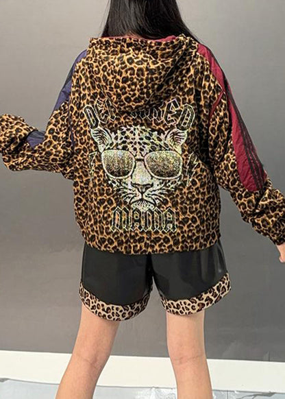 Leopard Patchwork Zippered Hoodies Coats Spring
