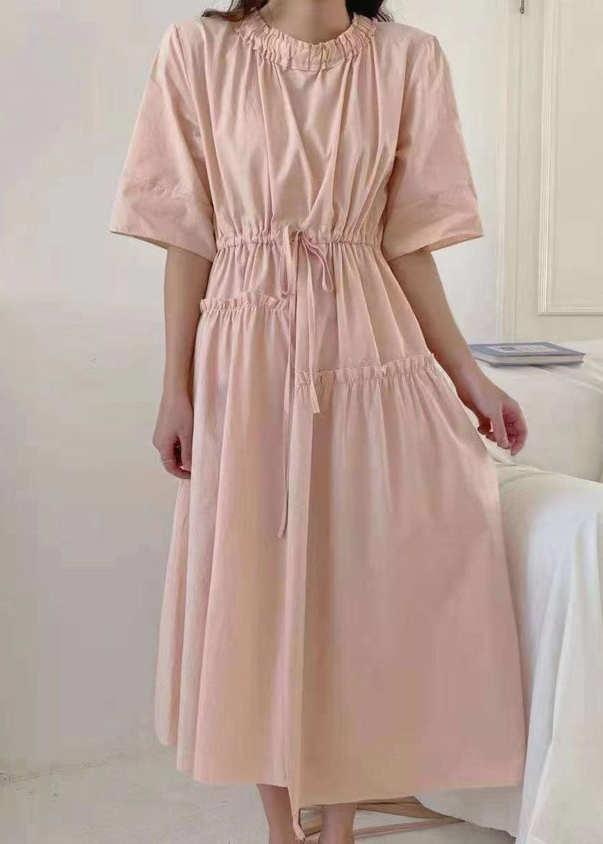 Pink O-neck Asymmetrical Patchwork Cotton Dress Summer