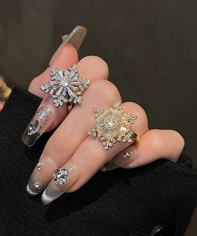 Stainless Steel Zircon Snowflake Two Piece Set Rings