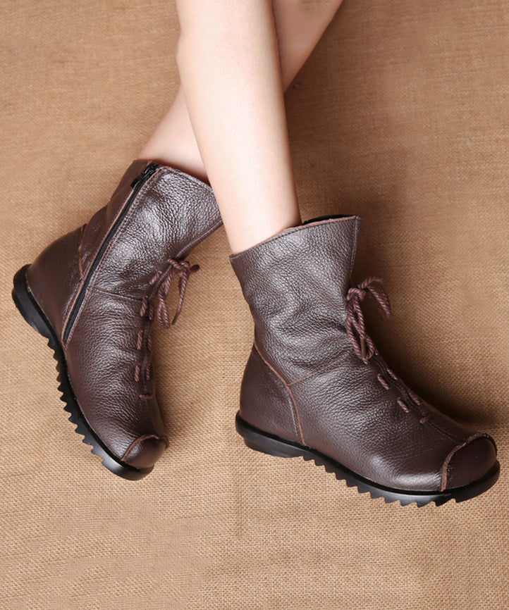 Brown Splicing Lace Up Boots