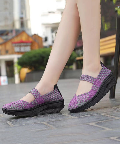 Purple Comfortable Knit Fabric Splicing Wedge Shoes Soofairy Shoes-20251