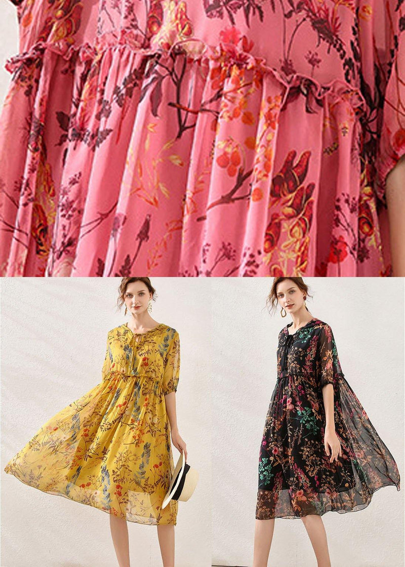 Yellow Print Hooded Patchwork Summer Chiffon Summer Dresses