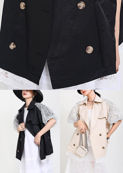 Black Patchwork Lace Button Jacket Summer