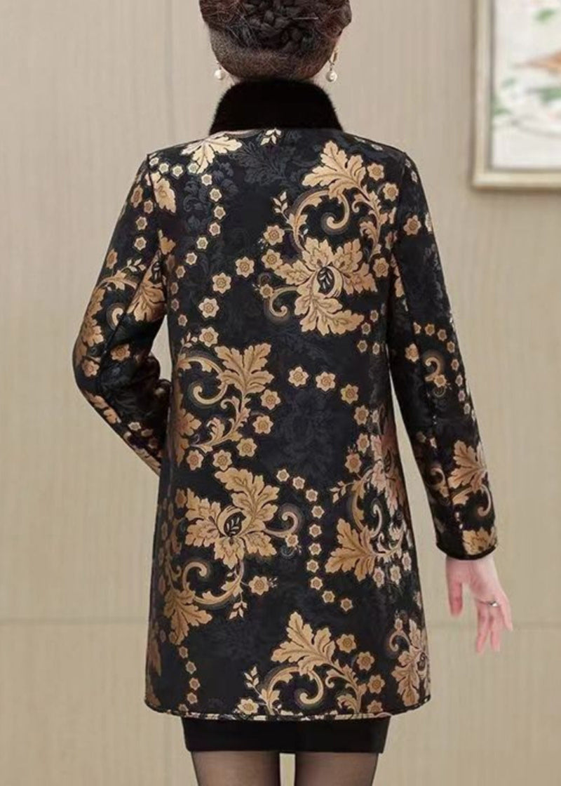 Classy Gold Fur Collar Print Warm Leather and Fur Coats Spring