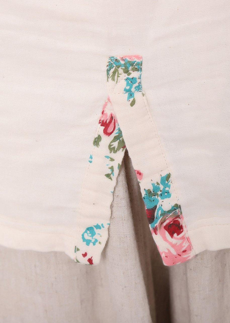 White Print Linen Spring Top