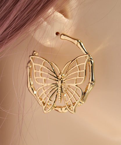 Gold Sterling Silver Overgild Butterfly Hollow Out Hoop Earrings