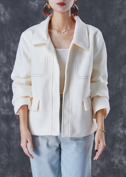 White Embroideried Woolen Coat Fall