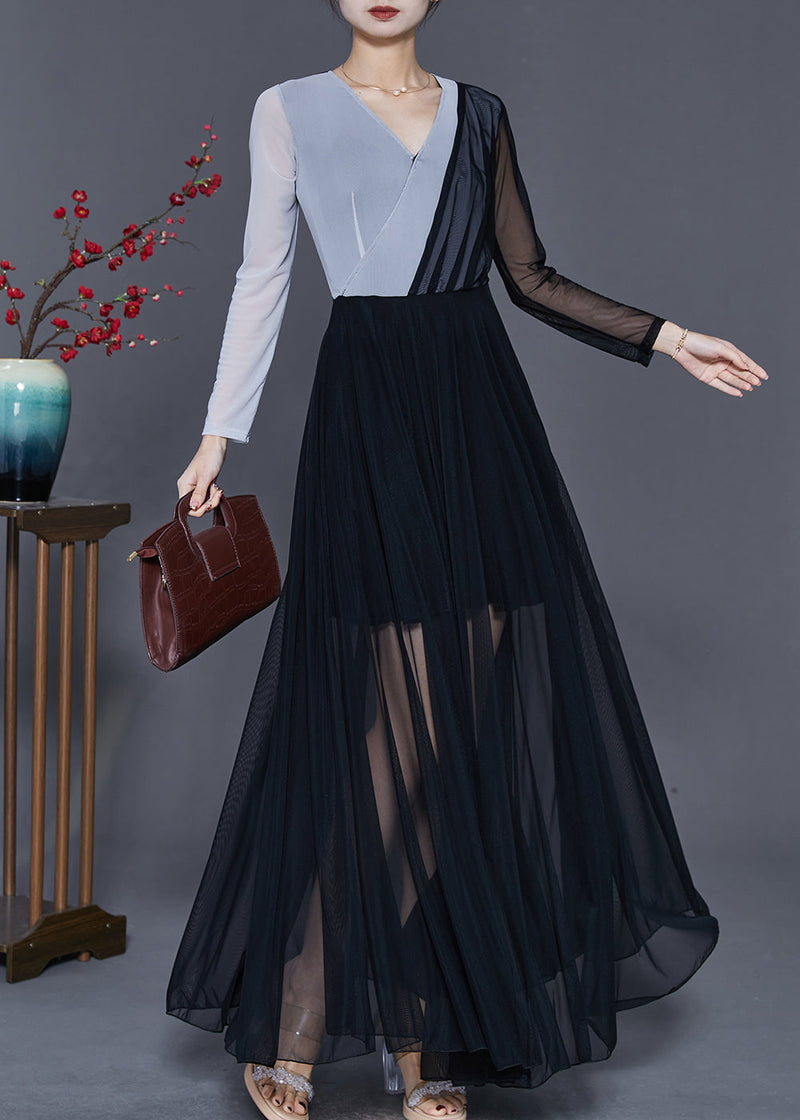 Colorblock Asymmetrical Patchwork Tulle Dress Spring