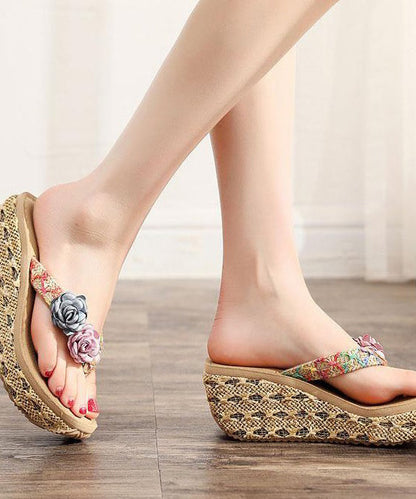 Beige Flip Flops Splicing Platform Beach Holiday