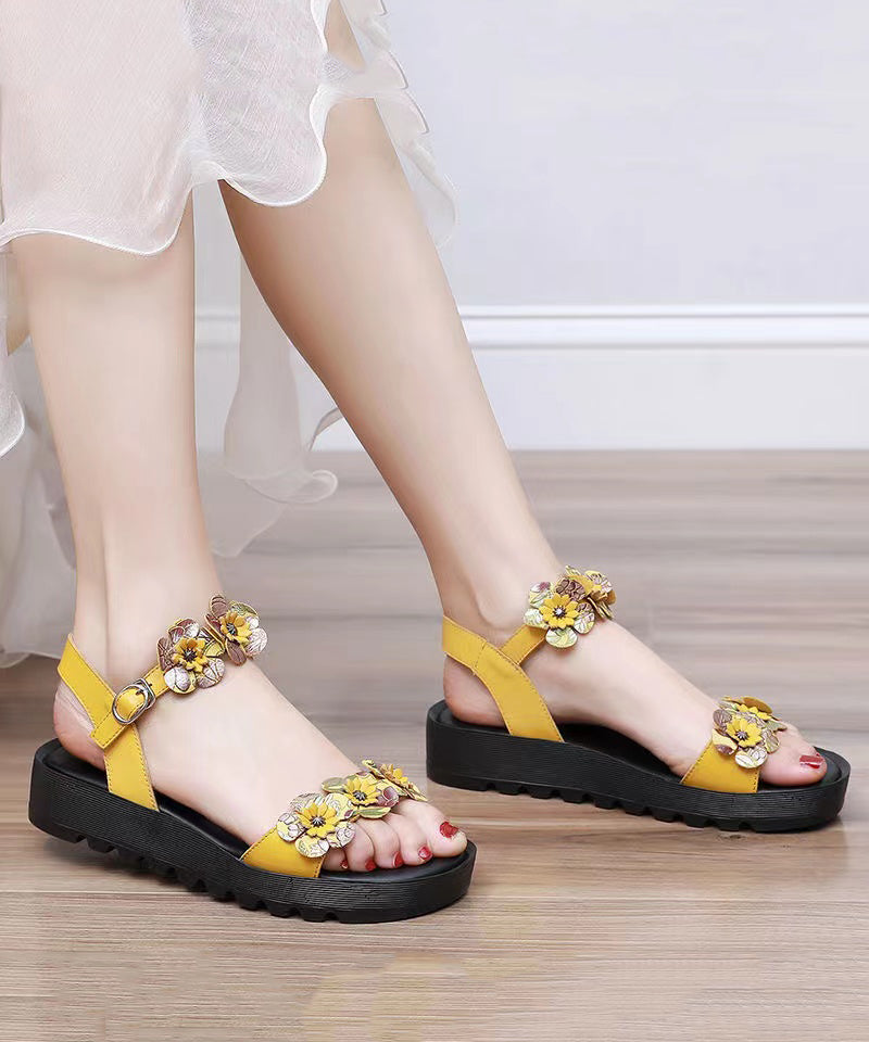 Yellow Sandals Platform Faux Leather Splicing Soofairy Shoes-20251
