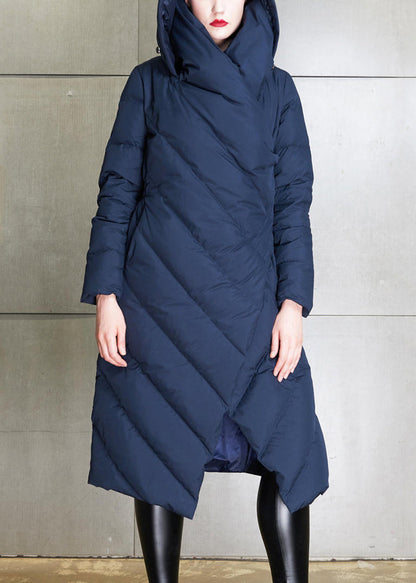 New Navy Asymmetrical Button Cotton Blend Coat Winter