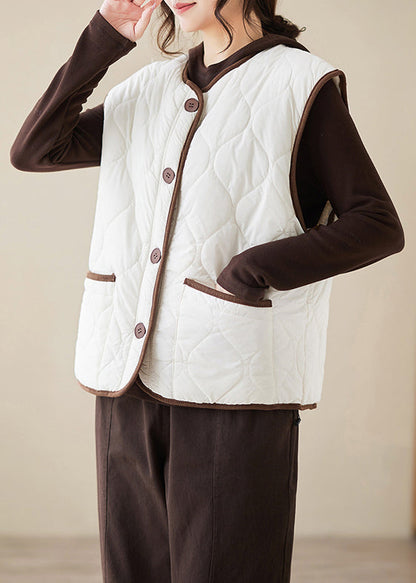 Loose White Button Wear on Both Sides Teddy Faux Fur Waistcoat Sleeveless