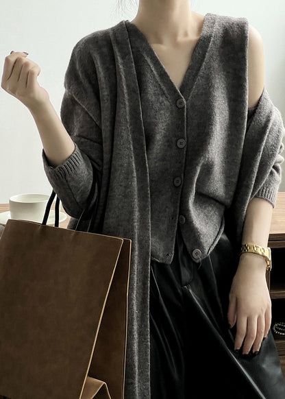 Loose Camel V Neck Tank and Cardigan Knit Two Piece Set Fall