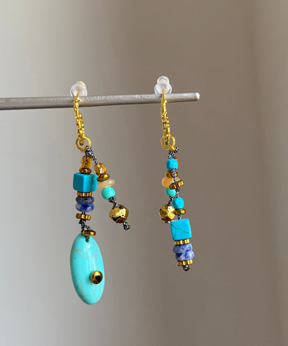 Copper Overgild Asymmetrical Natural Stone Drop Earrings