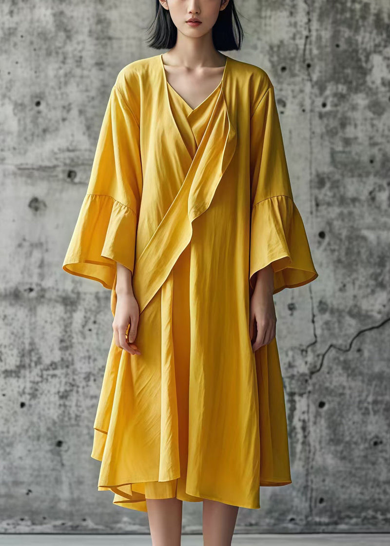 Yellow Asymmetrical Cotton Day Dress Fall