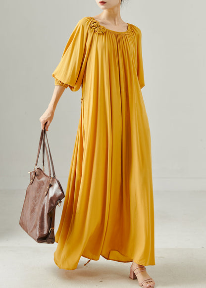 French Yellow Oversized Cotton Dress Summer
