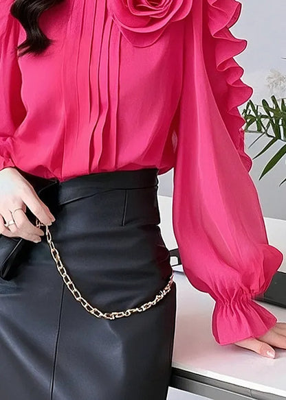 Rose Ruffled Cotton Blouses Fall