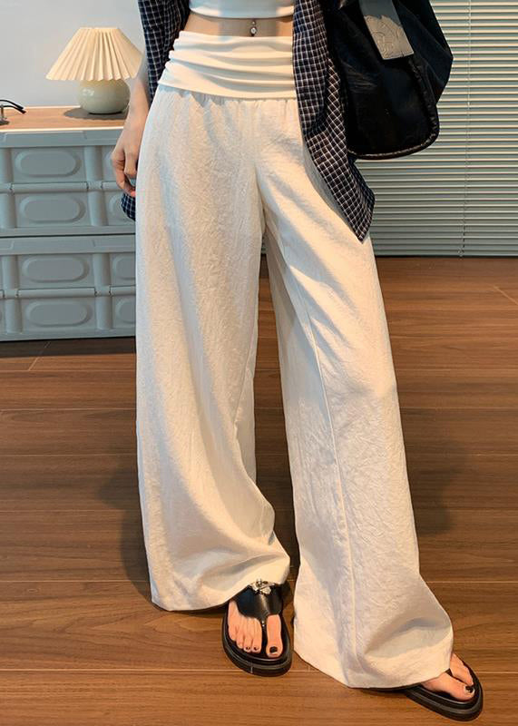 White Elastic Waist Linen Pants Fall