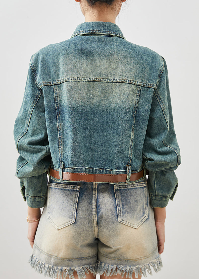 Denim Blue With Belt Short Coats Spring