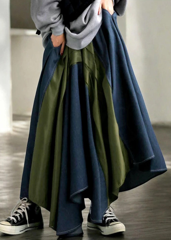 Mixed Color Asymmetrical Patchwork Denim Skirt Summer