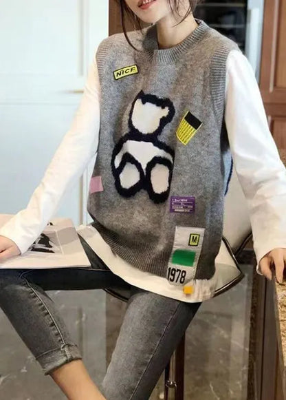 New Style Grey O-neck Vest Little Bear Sleeveless Autumn