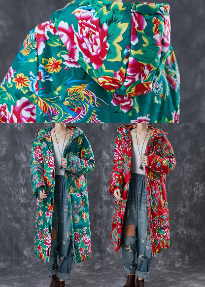 Art Red Hooded Print Fine Cotton Filled Witner Jacket Winter