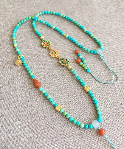 Blue Turquoise Gem Stone Adjustable Pendant Necklace