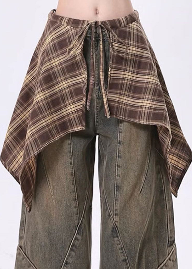 Oversized Patchwork Denim Wide Leg Pants Spring