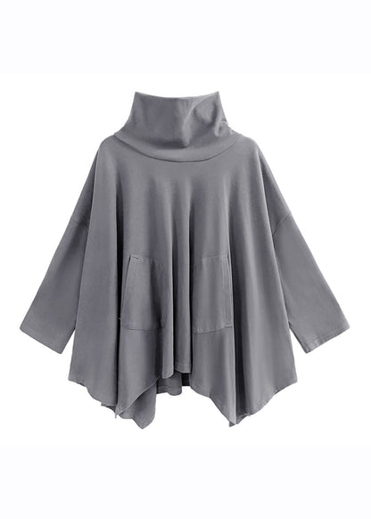 Grey Turtleneck Asymmetrical Sweatshirts Top Fall