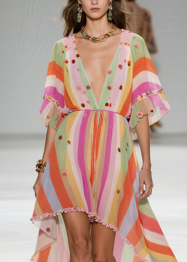 Style Patchwork Low High Design Cotton Dress Summer