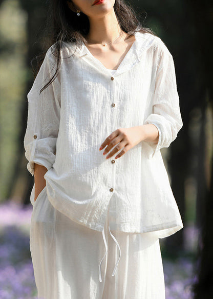 White Hooded Button Patchwork Cotton Coats Long Sleeve