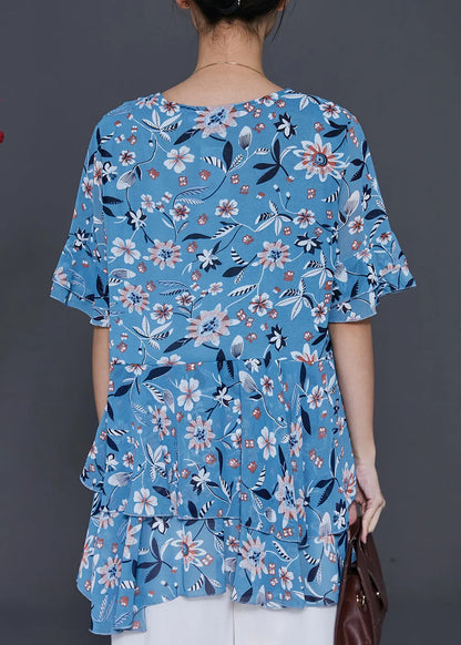 Blue Print Silm Fit Chiffon Shirt Summer