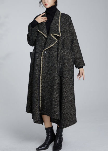French Grey Notched Button Pockets Woolen Coat Winter