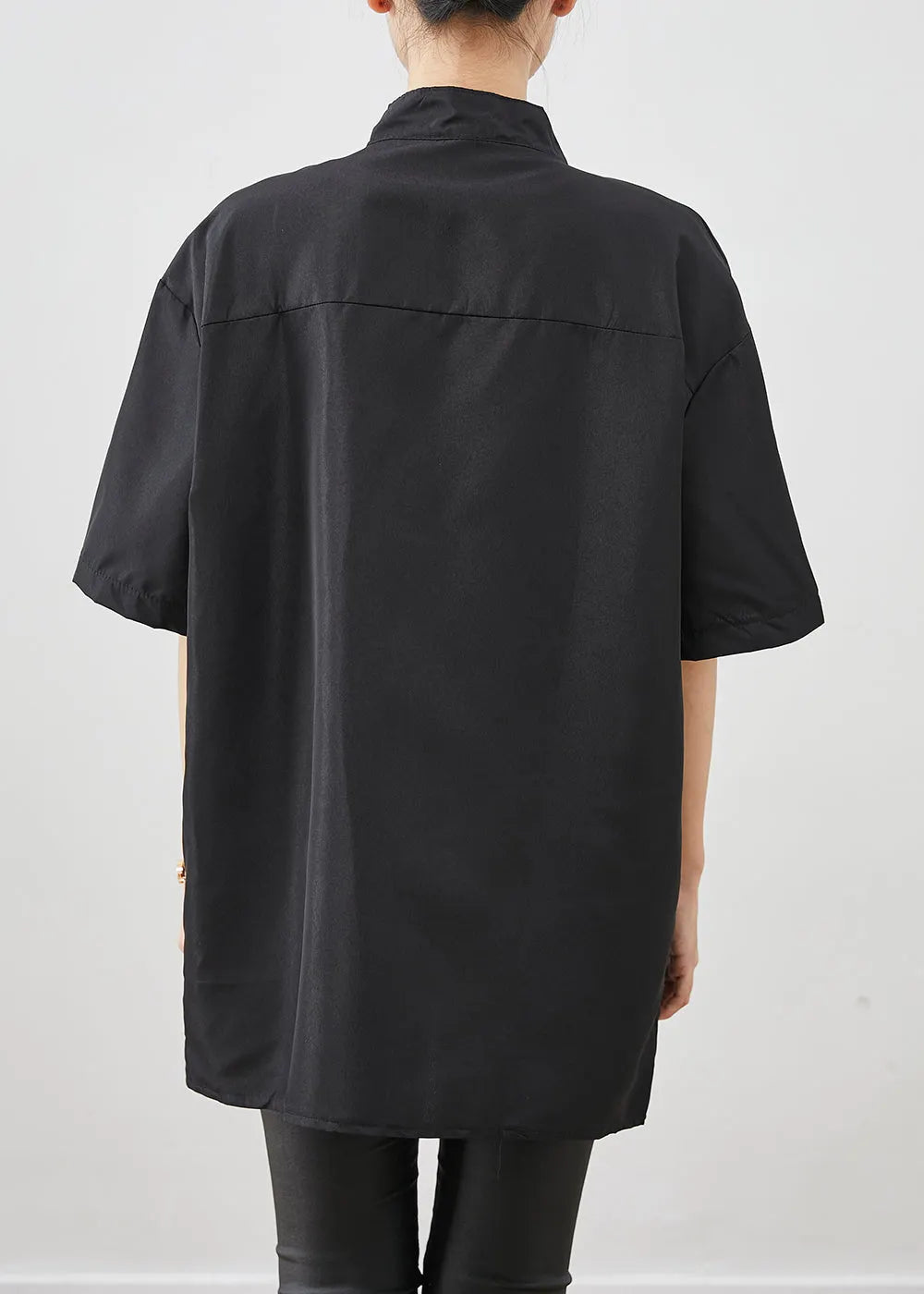 Black Oversized Chinese Style Cotton Shirt Short Sleeve
