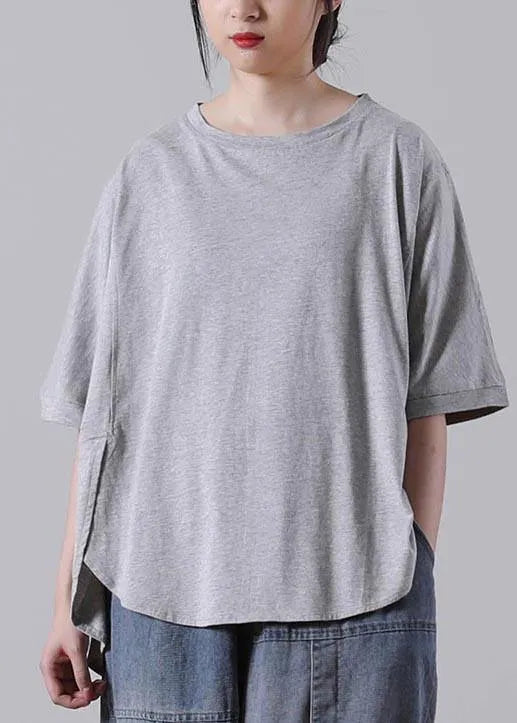 Boutique Grey Side Open Cotton Tops Summer