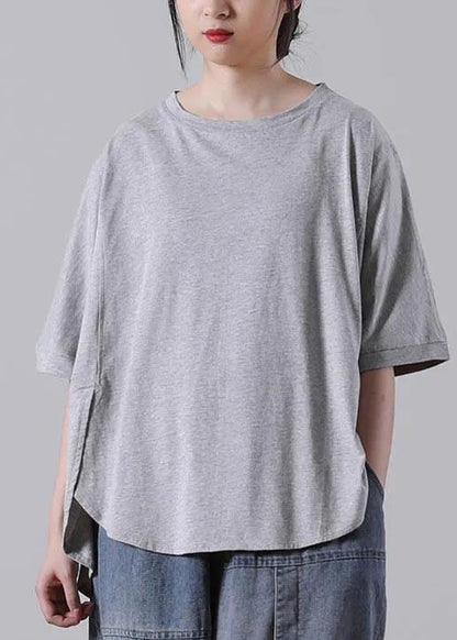 Boutique Grey Side Open Cotton Tops Summer