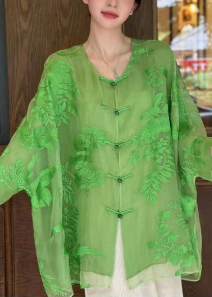 Pink Button Print Silk Cotton Blouse Batwing Sleeve