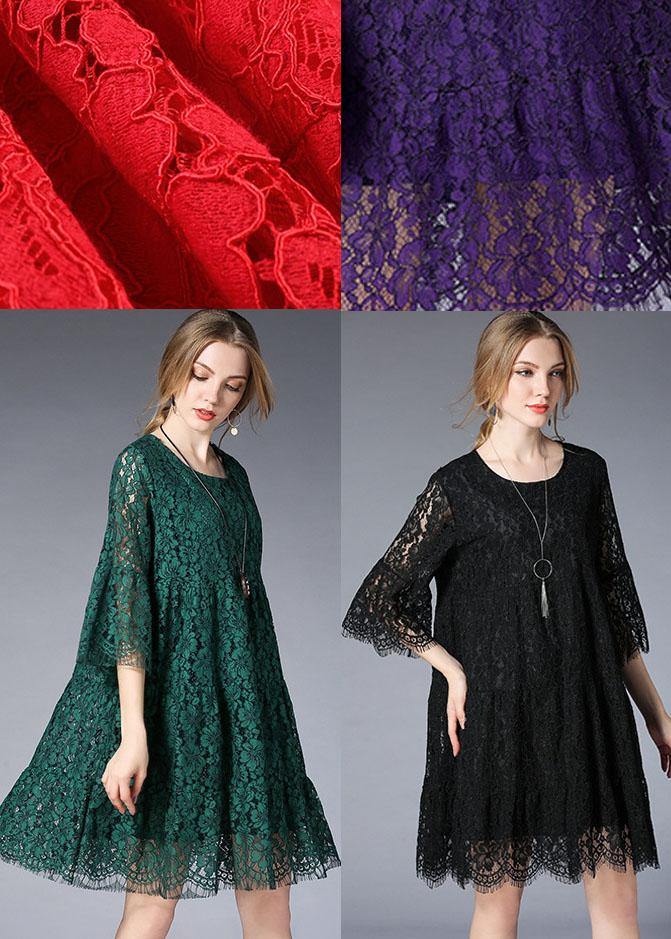 Loose Red Wrinkled Spring Half Sleeve Dresses