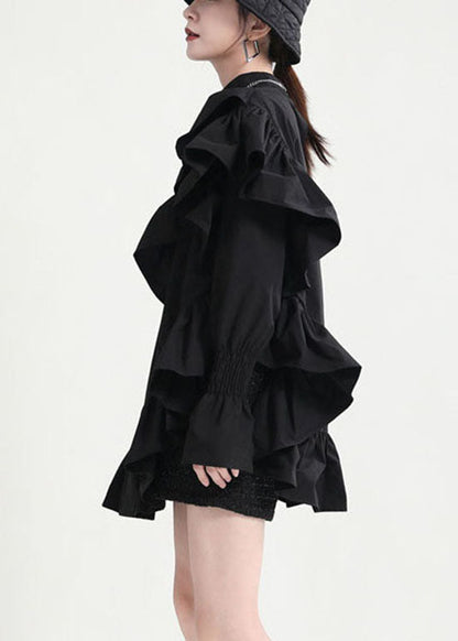 Diy Black Stand Collar Asymmetrical Ruffled Dresses Spring