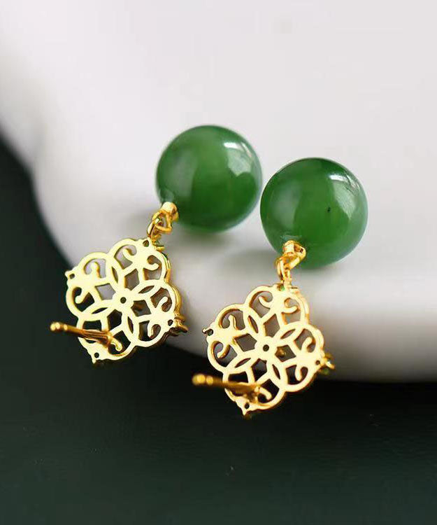 Tea Green Sterling Silver Overgild Zircon Jade Drop Earrings