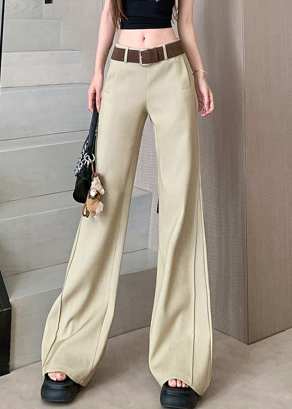 Khaki Pockets Patchwork High Waist Wide Leg Pants Spring