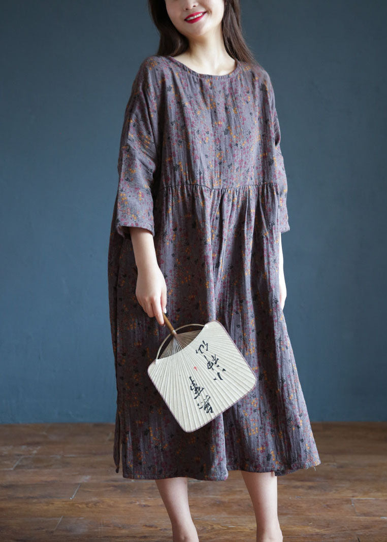 Purple Oversized Print Exra Large Hem Cotton Holiday Dress Spring