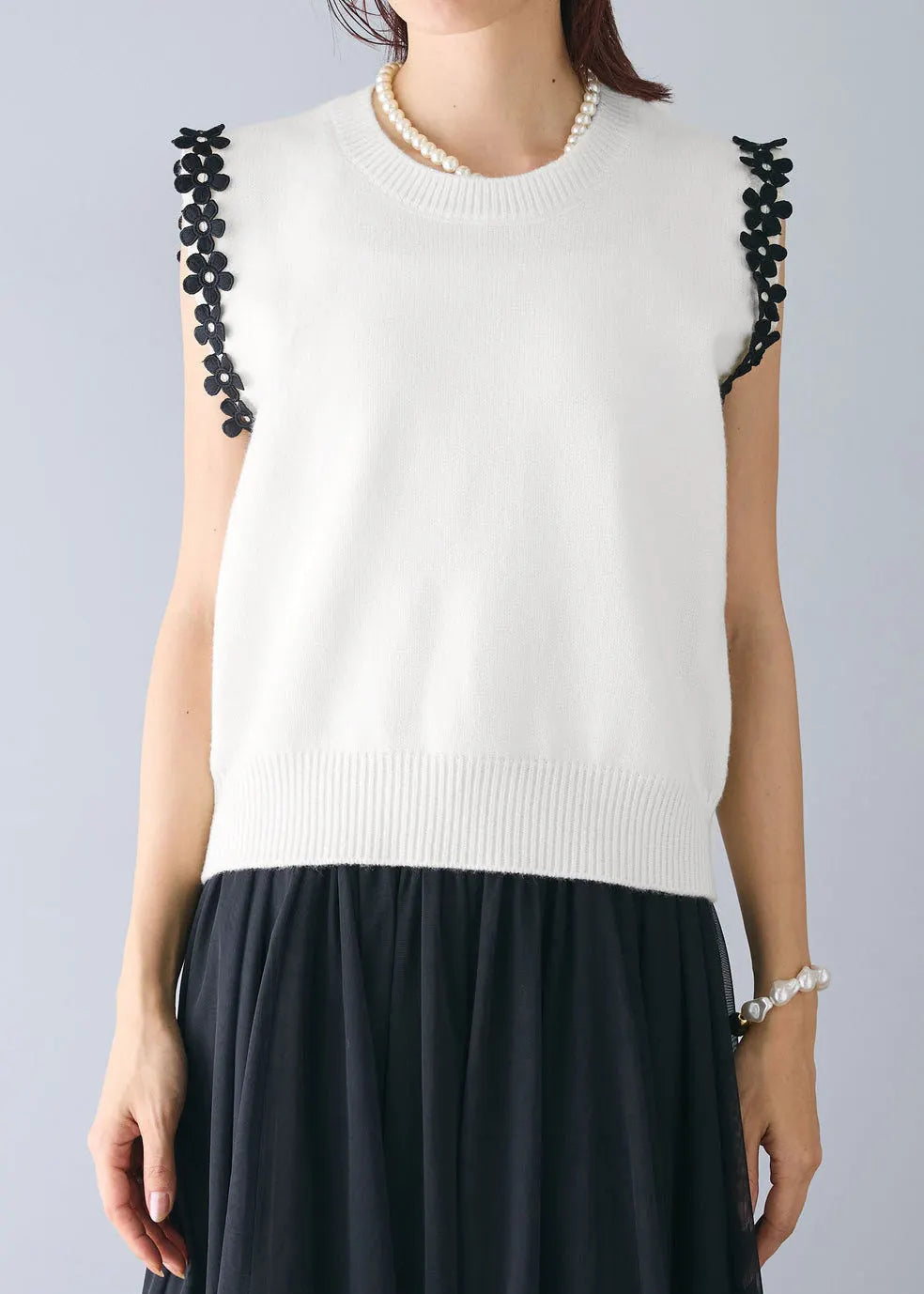 White Patchwork Flower Knit Beach Vest Sleeveless